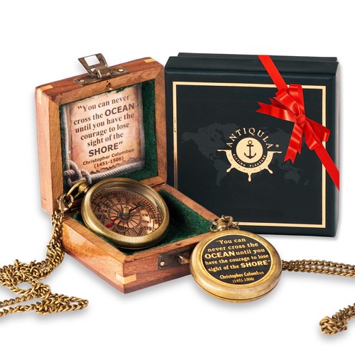 Brass compass wooden - compass,